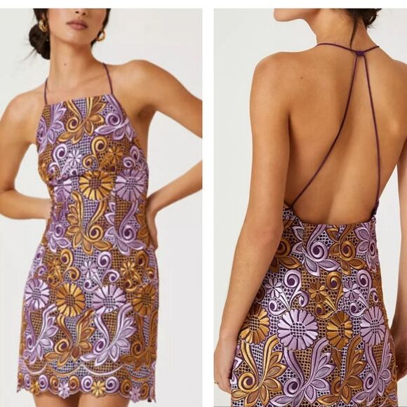 Anthropologie Embroidered Halter Mini Dress NEW Size 10P - Picture 1 of 8